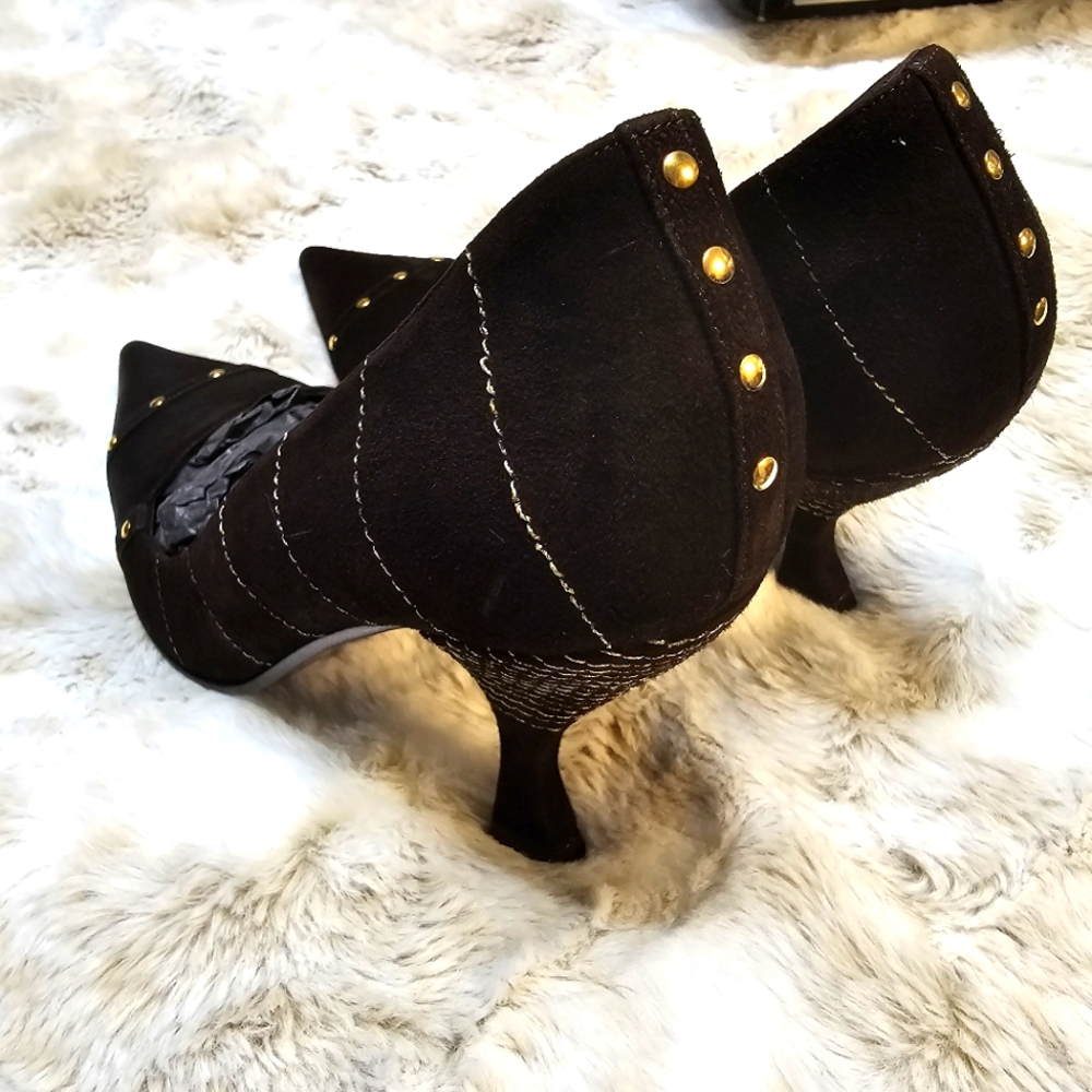 Franco Paolucci pointed‎ toe suede brown/ gold accents, square heel Sz 39 - Picture 5 of 13